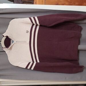 CHAPS Mens Sweater Mock Neck 1/4 Zip Chocolate Brown?/Oatmeal Sz XL EUC